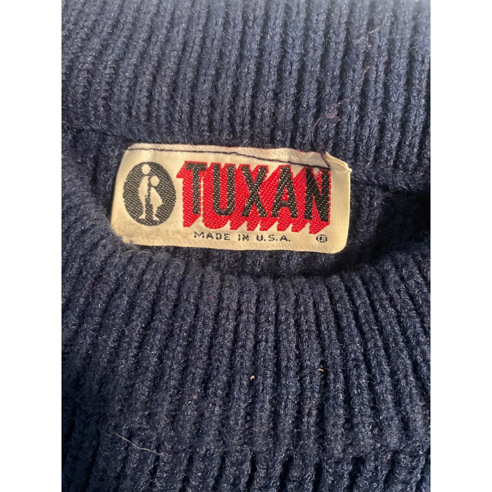 Vintage TUXAN Sweater Blue Green Grey Striped Crewneck Knit Made in‎ USA Size L - Picture 2 of 2